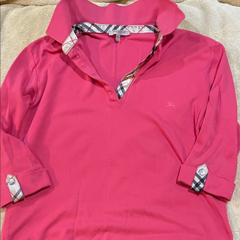 Burberry Pink Short Sleeve Top with Check Trim